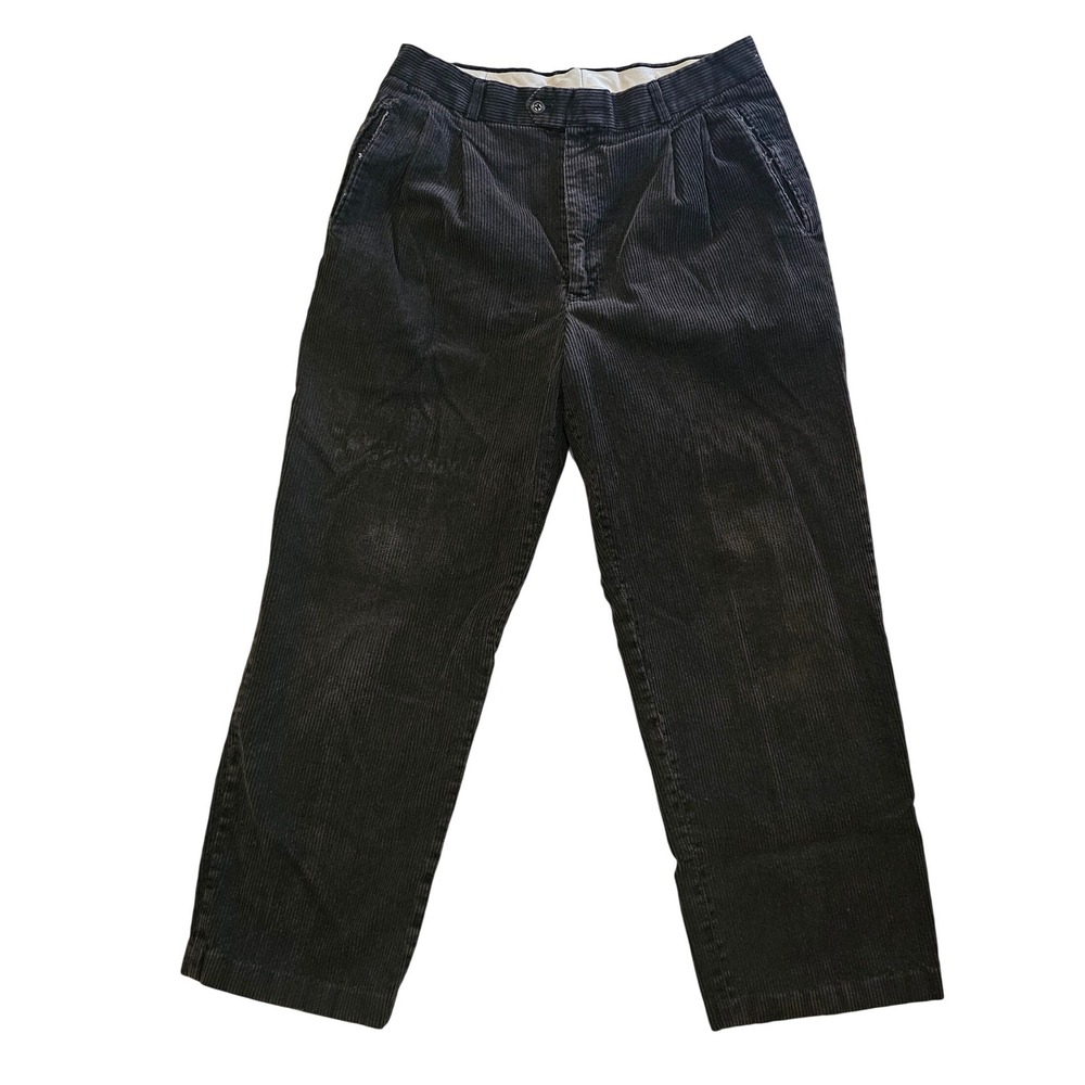 Braggi Mens Pleated‎ Corduroy Pants 33x28 Faded Black Wide Leg Cotton Trousers